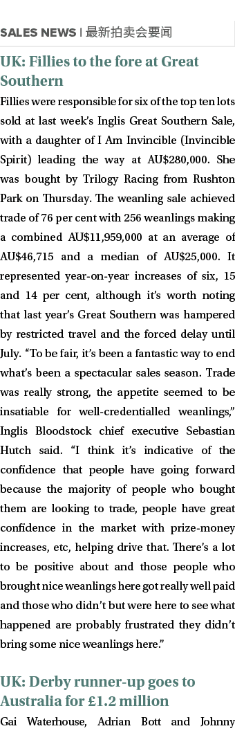  UK: Fillies to the fore at Great Southern Fillies were responsible for six of the top ten lots sold at last week’s I...