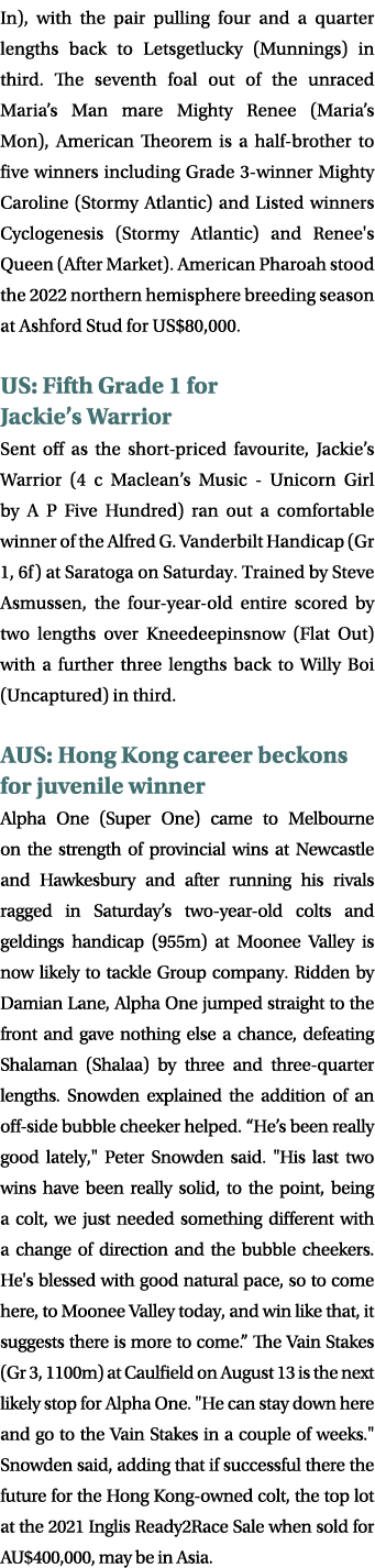 In), with the pair pulling four and a quarter lengths back to Letsgetlucky (Munnings) in third. The seventh foal out ...
