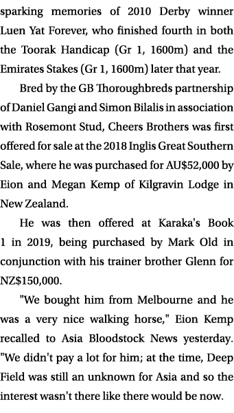 sparking memories of 2010 Derby winner Luen Yat Forever, who finished fourth in both the Toorak Handicap (Gr 1, 1600m...