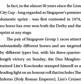 In fact, in the almost 50 years since the Lion City Cup - long regarded as Singapore's premier domestic sprint - was ...